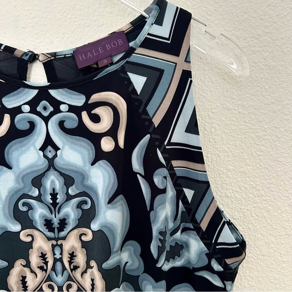 Hale Bob Emery Dress A-Line Sleeveless Stretch Blue Black White Gray Size Small - Picture 7 of 16